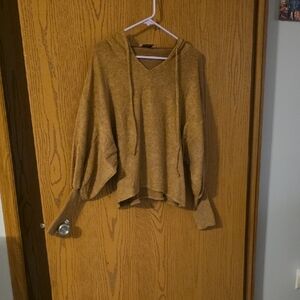 Zenana Outfitters Tan V-Neck Hooded Sweater So Soft And Cozy NWOT